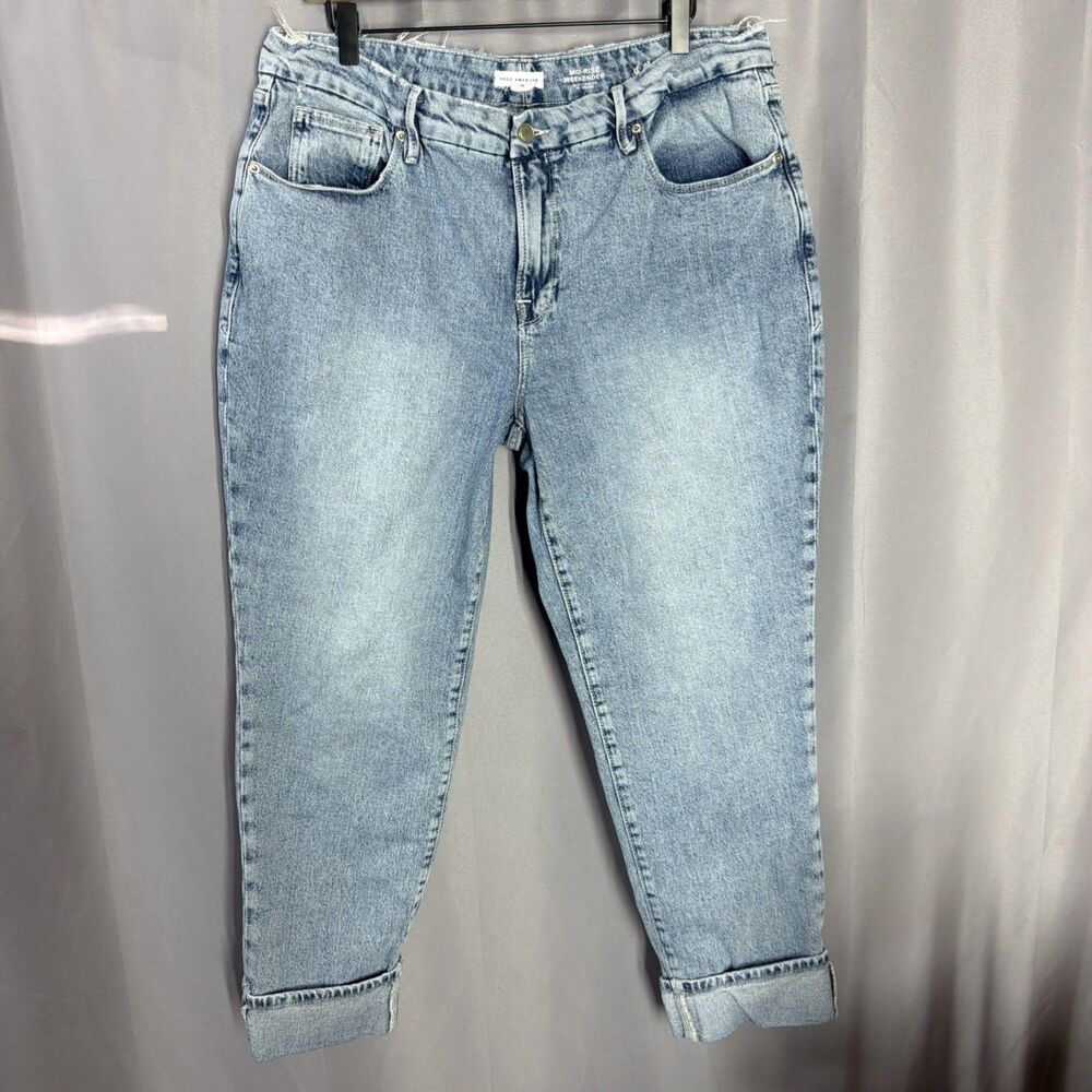 Good American Weekender Cuffed Jeans Juniors 15 Blue Light Wash High Rise Denim